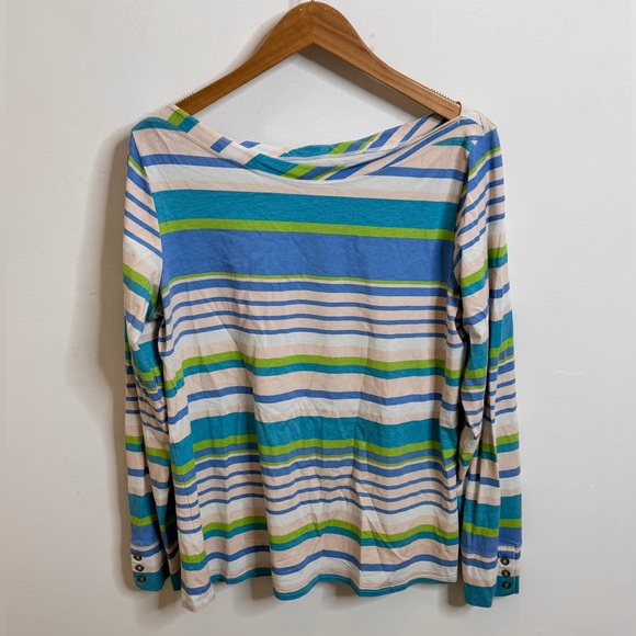 Lilly Pulitzer Tops - Lilly Pulitzer Blue Green Cream Striped Long Sleeve Top